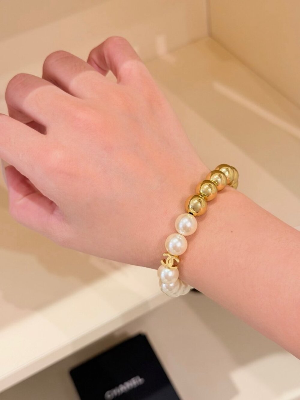 Chanel Faux Pearl & Gold-Tone CC Bead Bracelet – Like New, Worn Twice